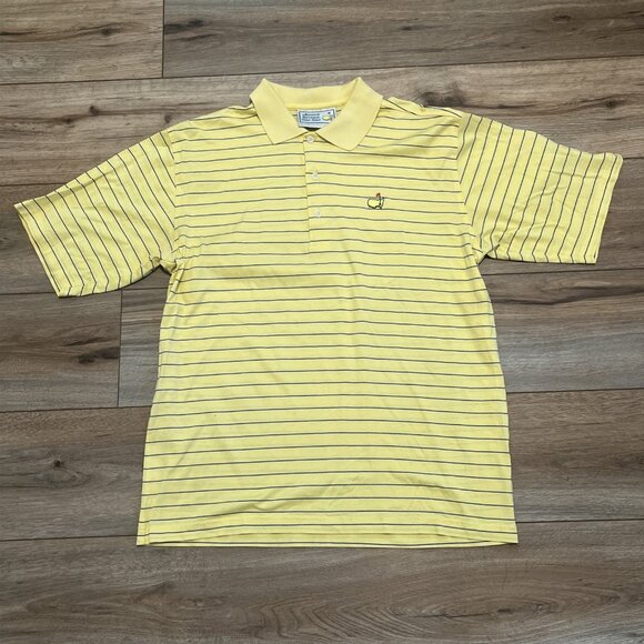 Masters Logo Striped Polo Shirt MEDIUM Yellow Navy Augusta National Golf Shop - Picture 1 of 7